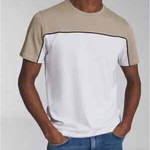REISS Cotton Mercerised Monte Colorblock Stone/White Crew Neck Tee